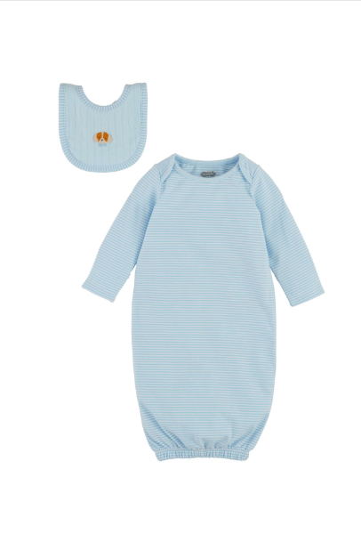 Blue Puppy Gown & Bib Set 0-3 Mos.