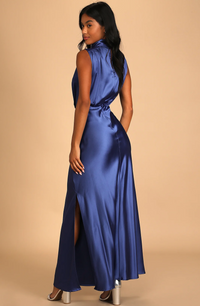 Satin Sleeveless Mock Neck Maxi Dress