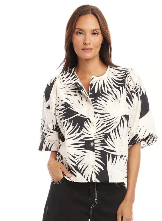 Puff Sleeve Button-Front Shirt