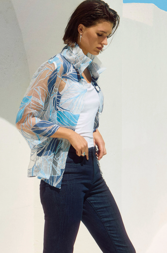 Novelty Leaf-Print Trapeze Jacket