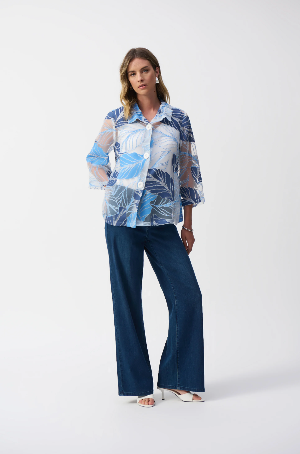 Novelty Leaf-Print Trapeze Jacket