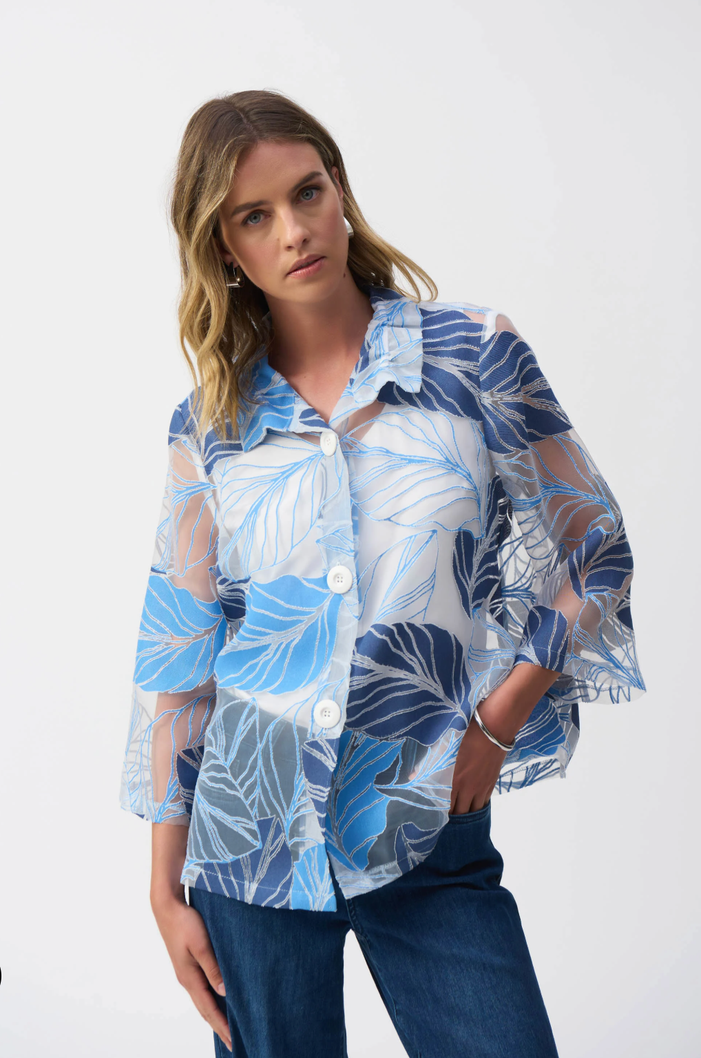 Novelty Leaf-Print Trapeze Jacket