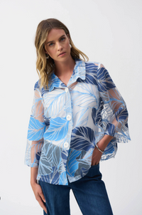 Novelty Leaf-Print Trapeze Jacket