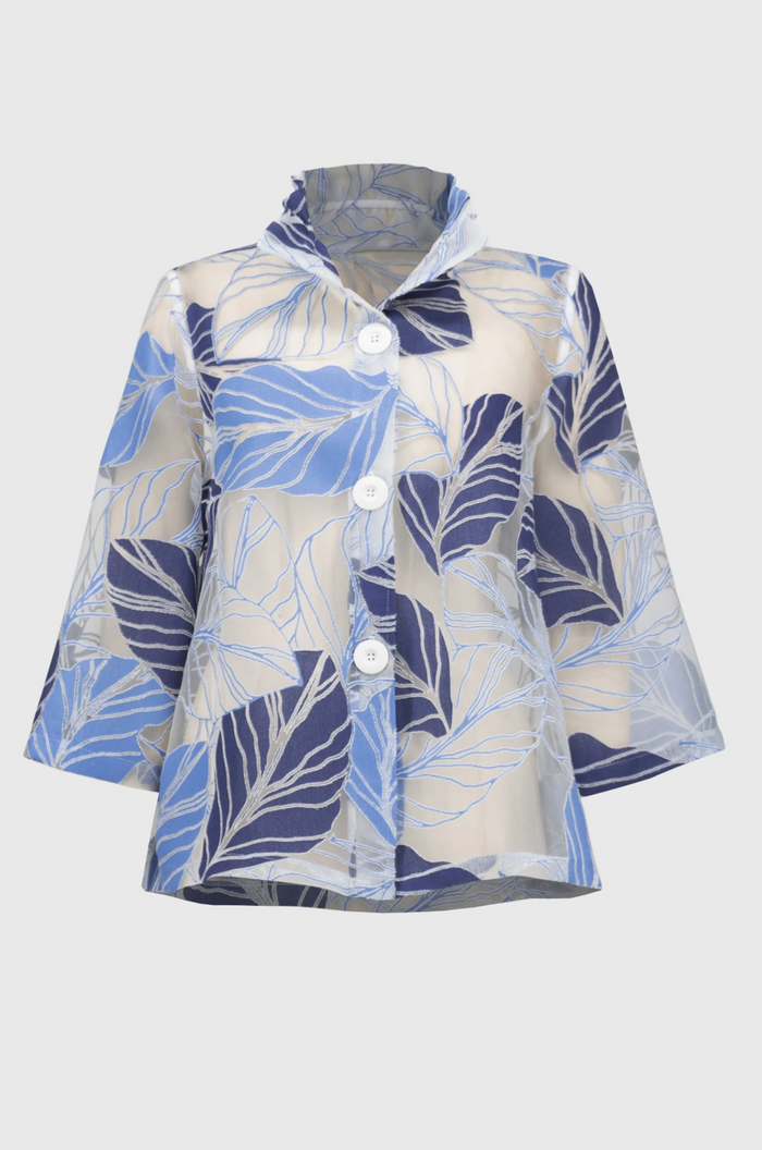 Novelty Leaf-Print Trapeze Jacket