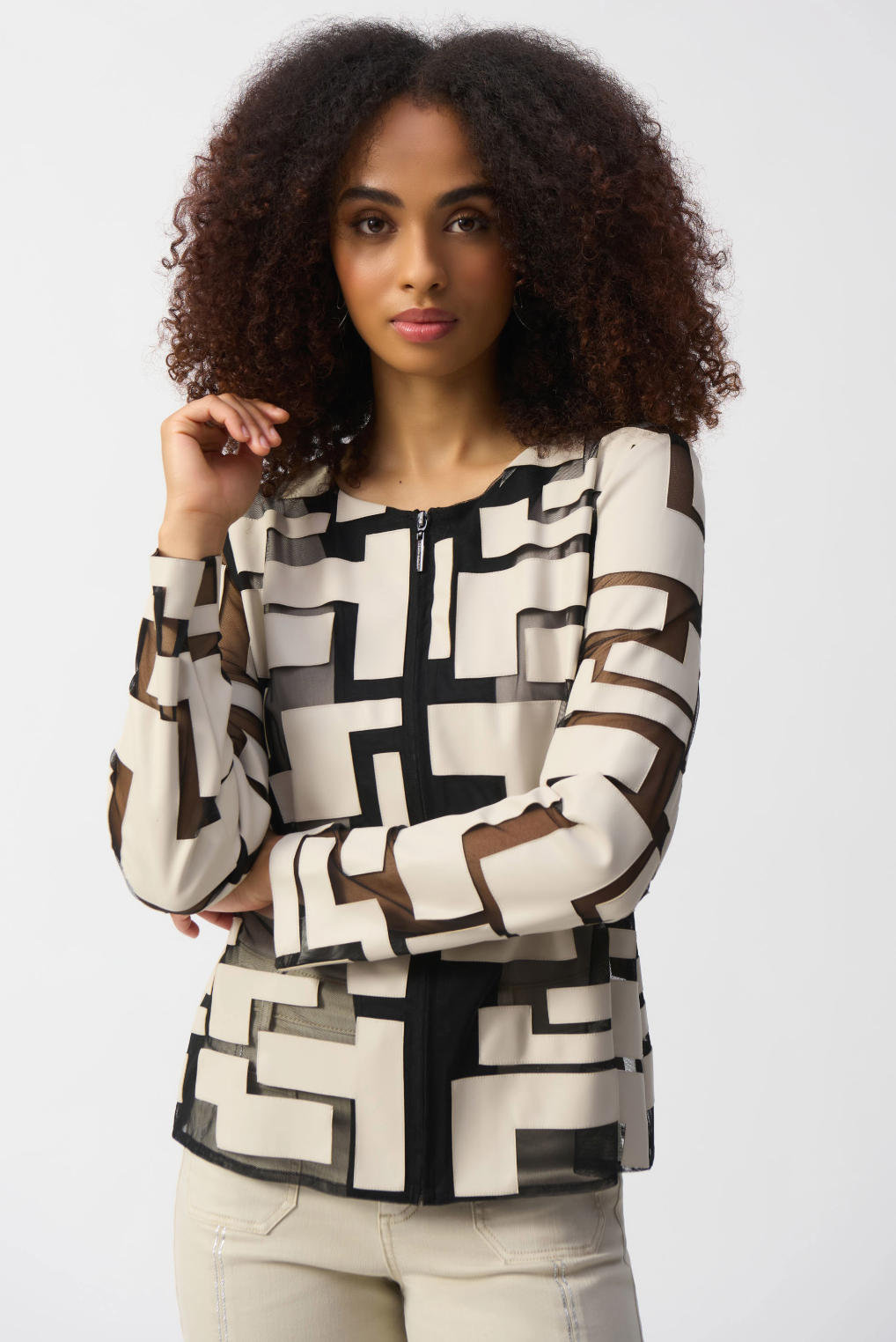 Mesh & Leatherette Fitted Jacket