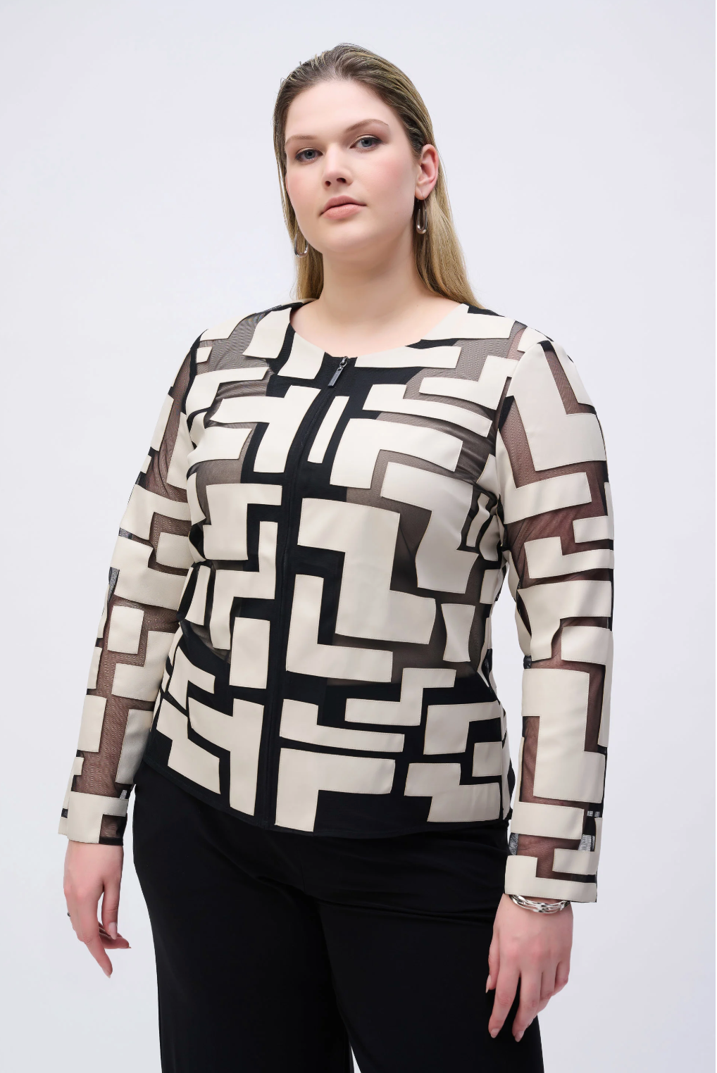 Mesh & Leatherette Fitted Jacket