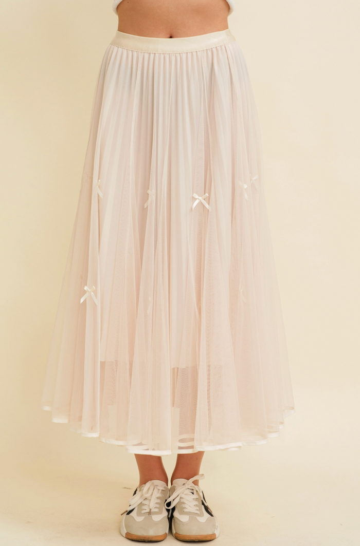 Ribbon Detail Mesh Maxi Skirt