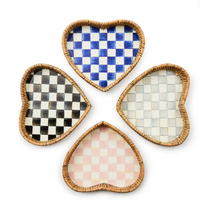 Rosy Check Enamel & Rattan Tray - Heart