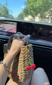 Cherries Enamel Bag Charm in Red & Green