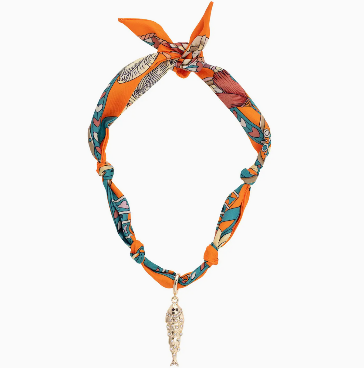 Colette Pave Sardine Scarf Necklace in Orange & Teal