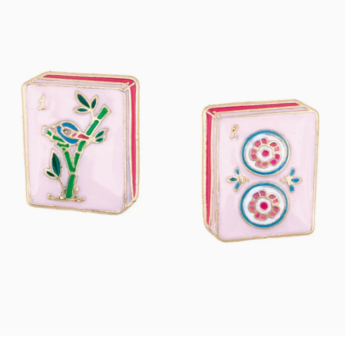 Mahjong Tile Stud Earrings in Light Pink