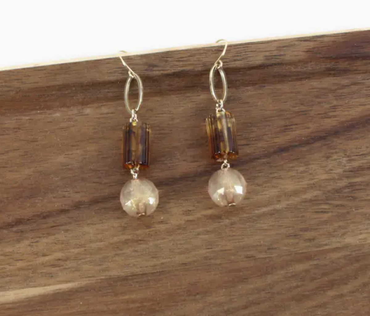 Oval Ring Duo Bead Drop Earrings