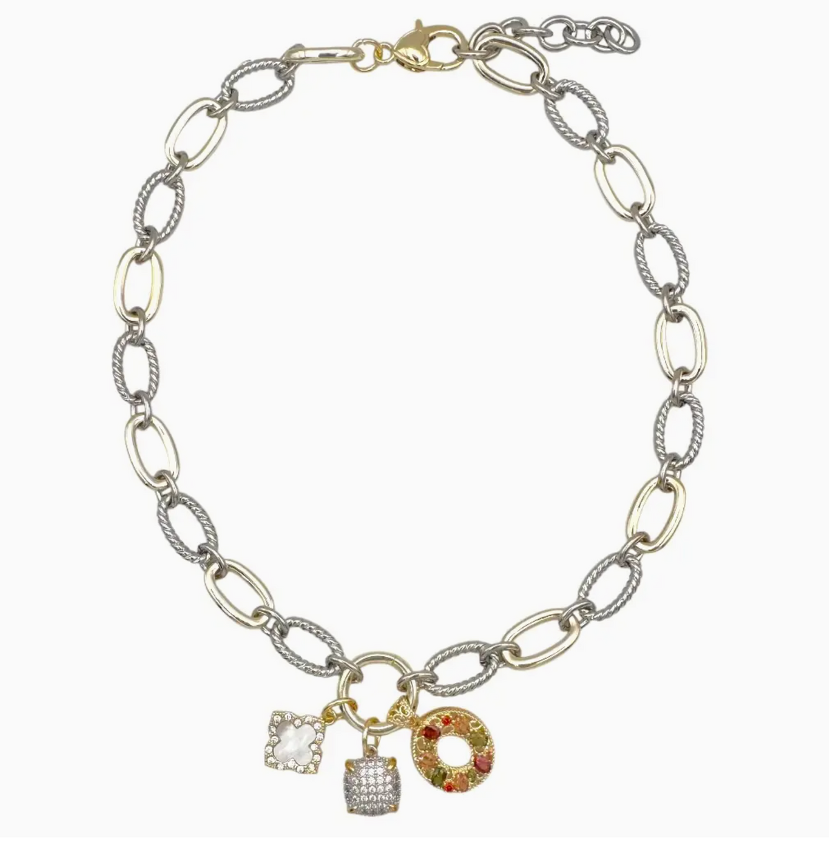 Pave Charms Gold Plated 2T Link Necklace