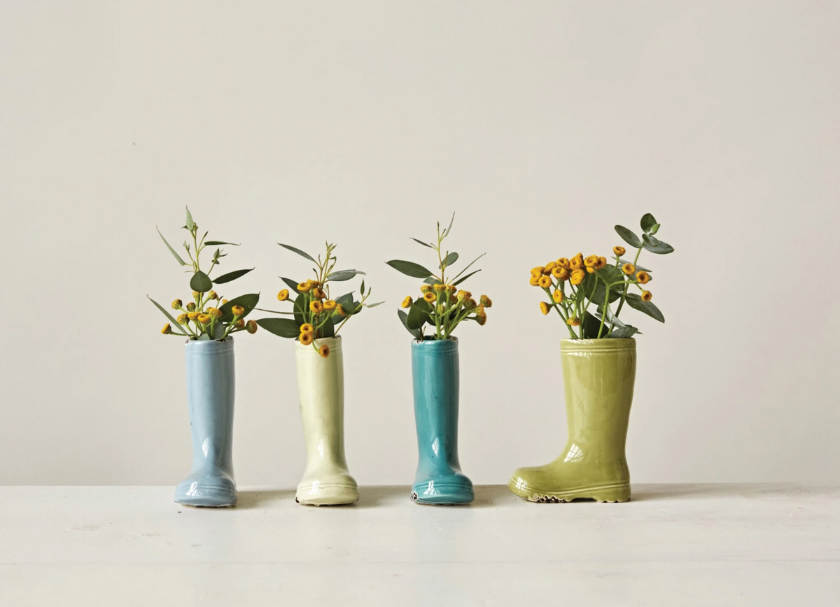 Distressed Stoneware Boot Vase