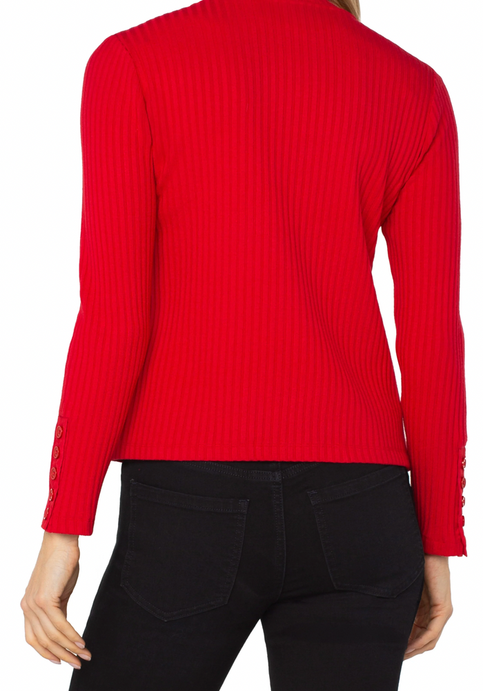 Long Sleeve Mock Neck Knit Top W/ Button Detail
