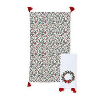 Merry Berry Set of 2 Dish Towels with Velvet Bow Accent and Tassels Assorted 2 Designs - Cotton