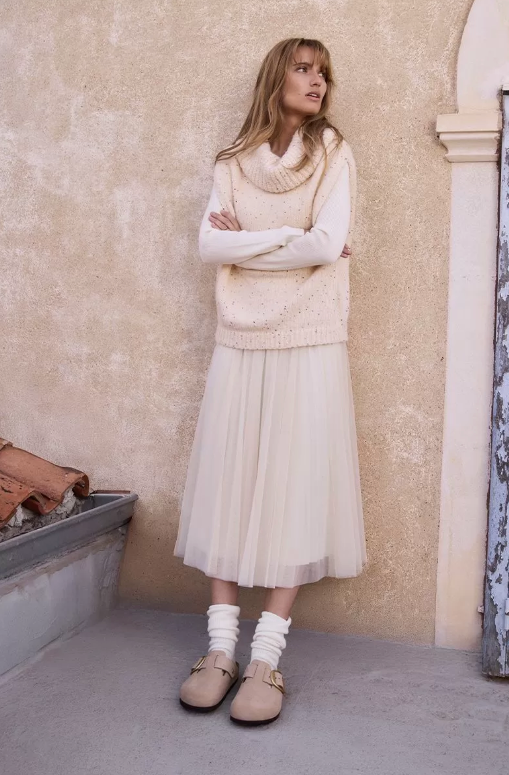 Long Pleated Tulle Skirt