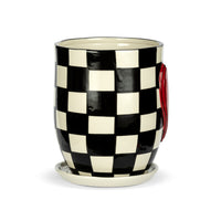 Checker Red Heart Ceramic Planter & Saucer - 6x7.5in