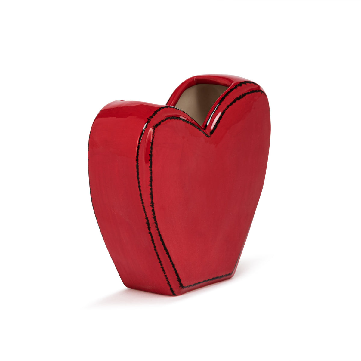 Red Heart Shaped Ceramic Vase - 4in