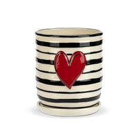 Stripe Red Heart Ceramic Planter & Saucer - 6x7.5in