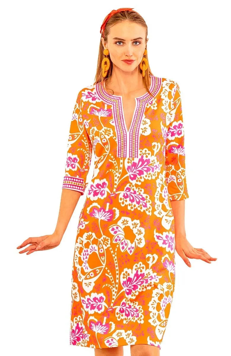 Split Neck Dress - Flora