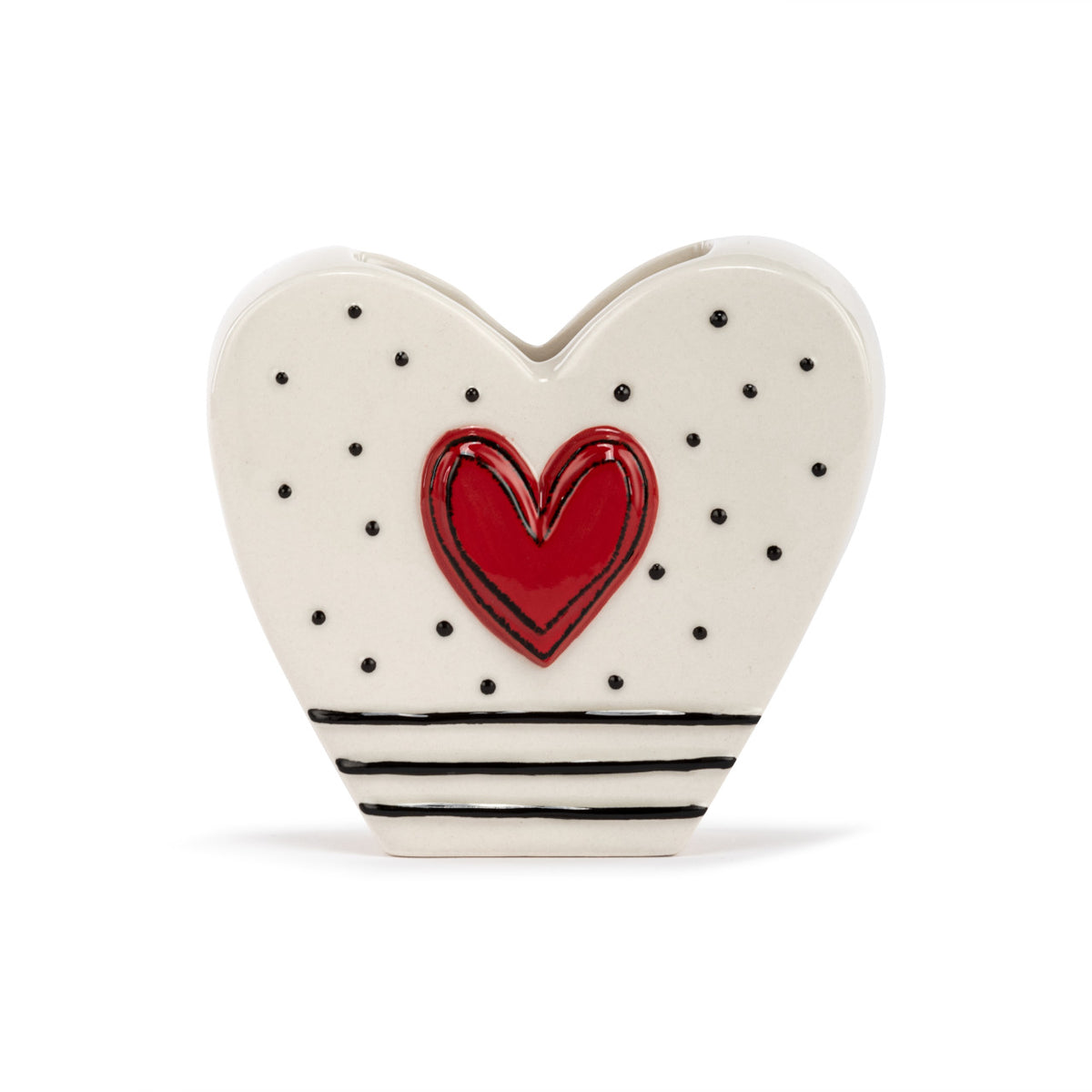Dots and Stripes Heart Shaped Ceramic Vase - 4in