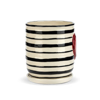 Stripe Red Heart Ceramic Planter & Saucer - 6x7.5in