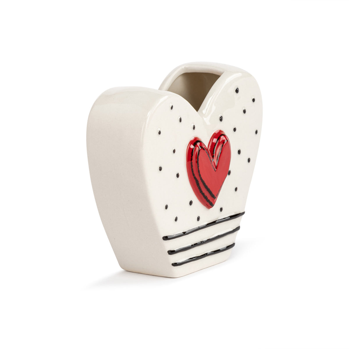 Dots and Stripes Heart Shaped Ceramic Vase - 4in