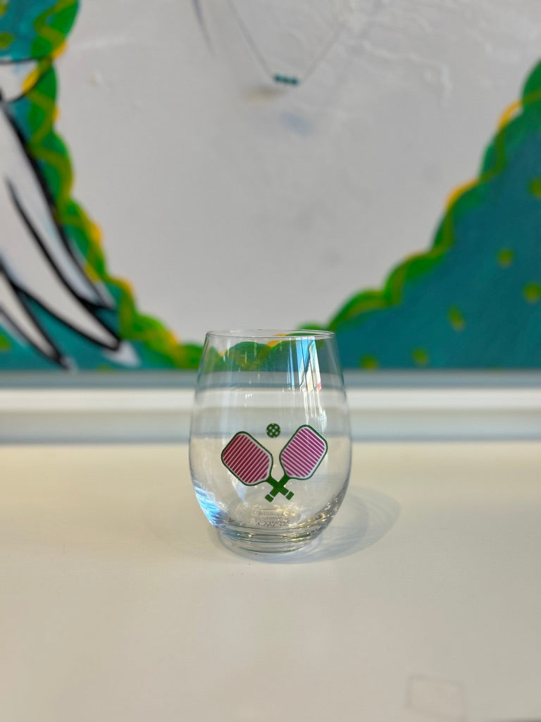 Pickleball Stemless Wine Glass - PINK or GREEN