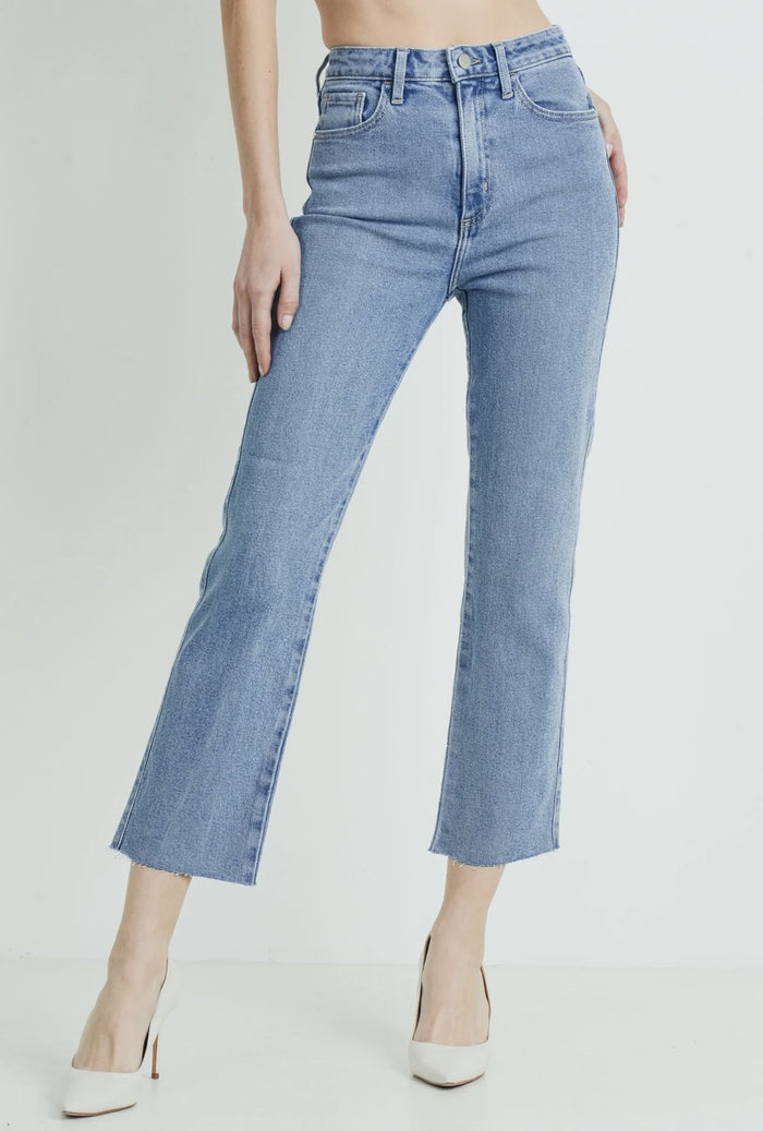 Cut-off Cropped Straight Leg Jeans