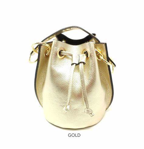 Gold Genuine Leather Bucket Handbag