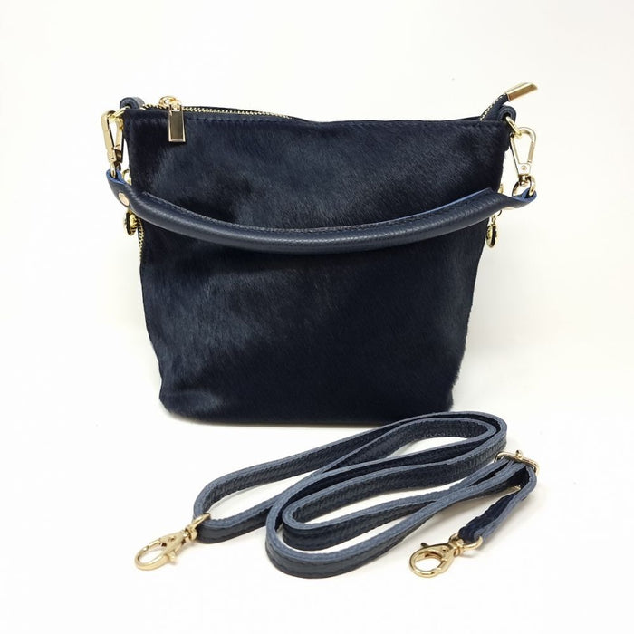 Navy Calf Hair Genuine Leather Handbag