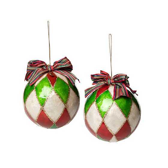 Red & Green Harlequin Capiz Ornaments - Set of 2