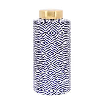 DIAMOND JAR W/ LID, BLUE
