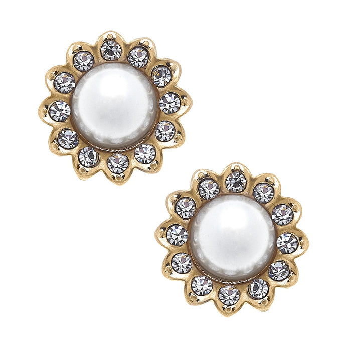 Walker Pearl/Flower Stud Earrings in Ivory