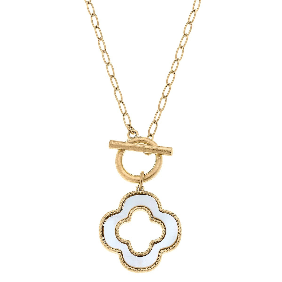 Sadie Clover T-Bar Necklace in Mother of Pearl