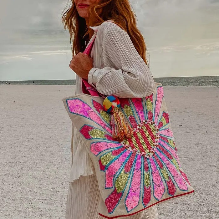 Heart Beaded Tote Bag or Beach Bag