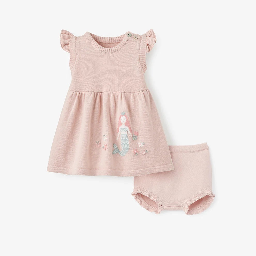 MERMAID COTTON KNIT BABY DRESS W/ BLOOMER – Rosegate