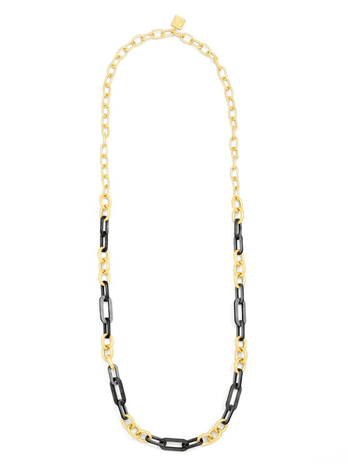 Metal and Resin Link Long Necklace-BLK