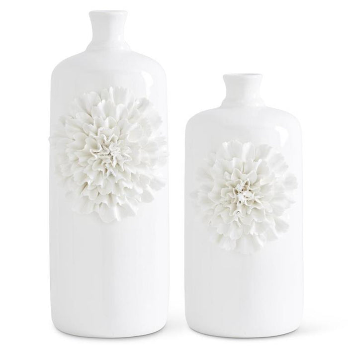 White Ceramic Bottles w/Carnations 18.5"