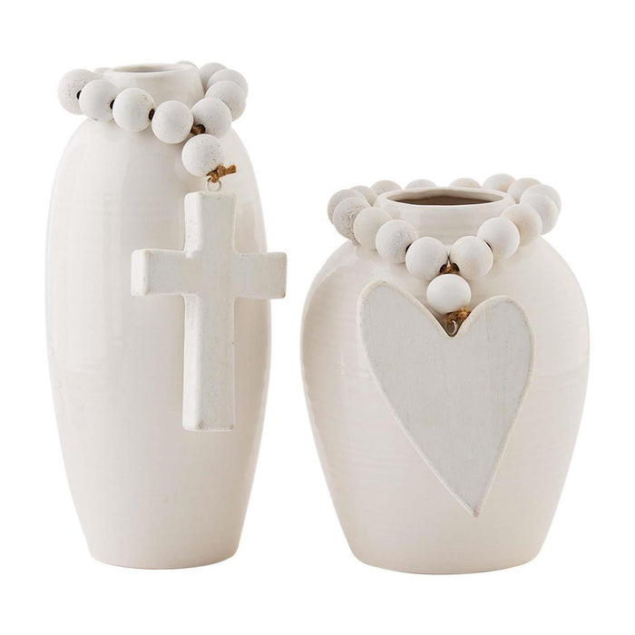 BEADED STONEWARE VASES