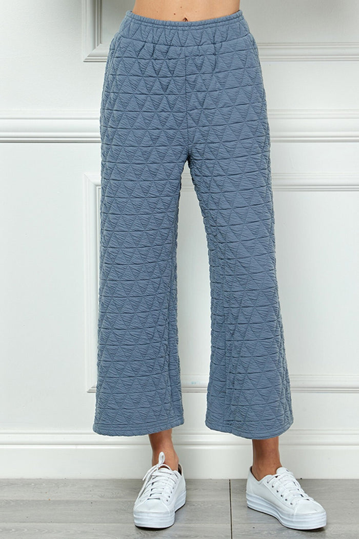 Quilted Cropped Wide Pants-BLUE