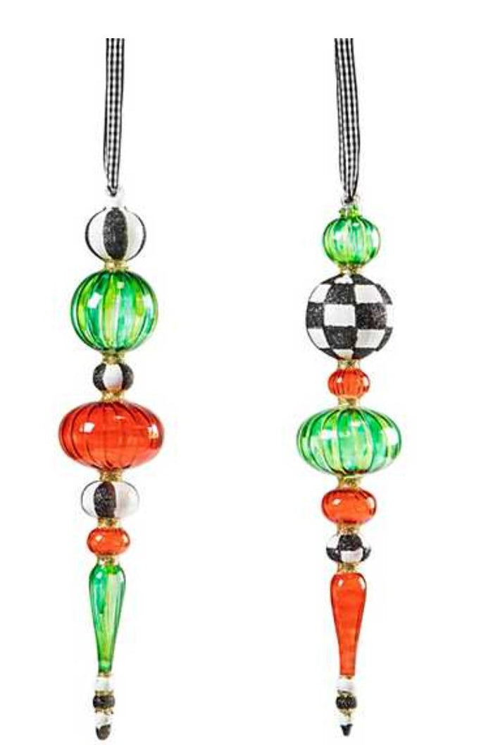 Red & Green Glass Icicle Ornaments - Set of 2