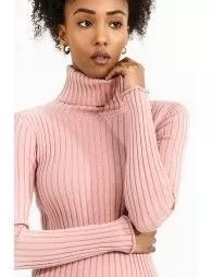 RIBBED SWEATER, TURTLENECK-PINK