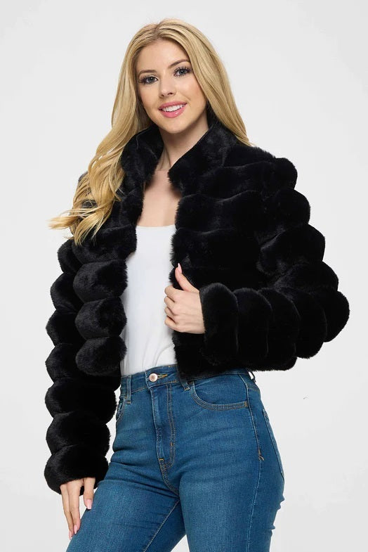 Puffed Up Black Faux Fur Coat