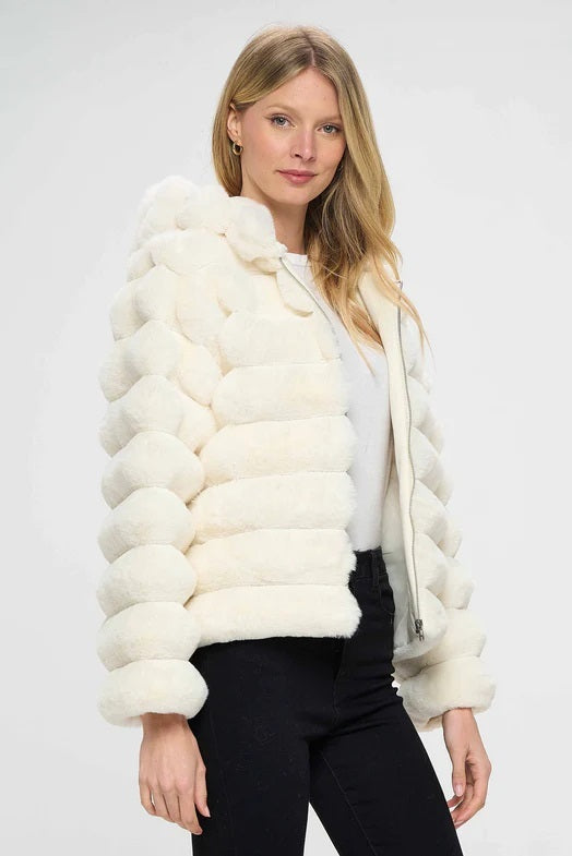Timeless White Fur Coat with Hoodie