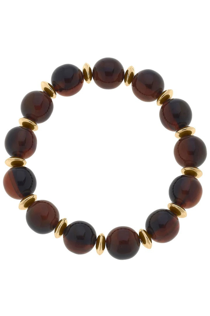 Delaney Resin Ball Bead Stretch Bracelet in Tortoise