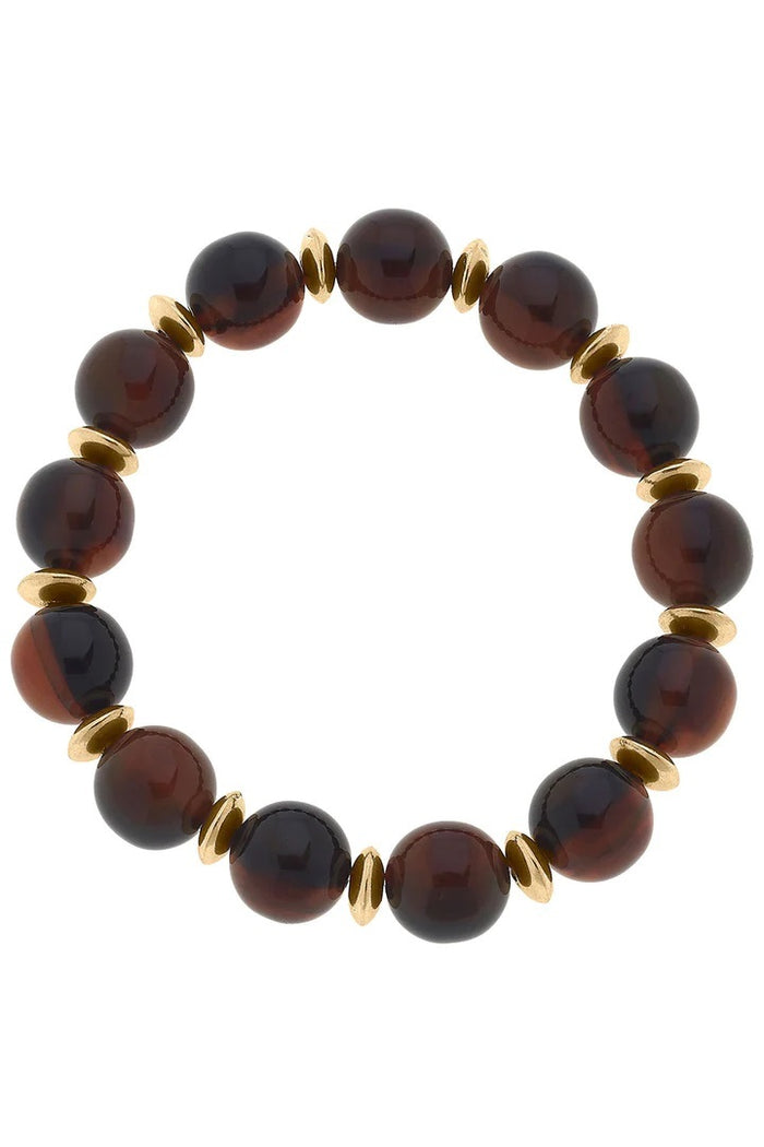 Delaney Resin Ball Bead Stretch Bracelet in Tortoise