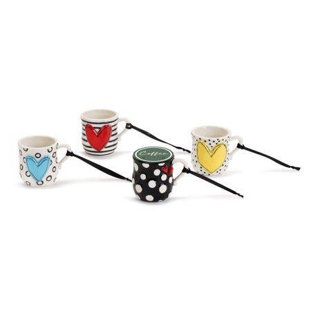 DEMDACO Coffee Pod Mug Black and White 3 x 3 Ceramic Stoneware Ornaments Set of 4