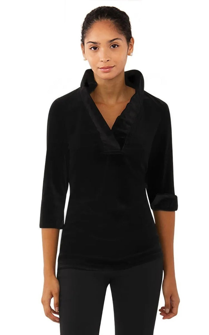 Ruffneck Top - Silky Velvet-BLK